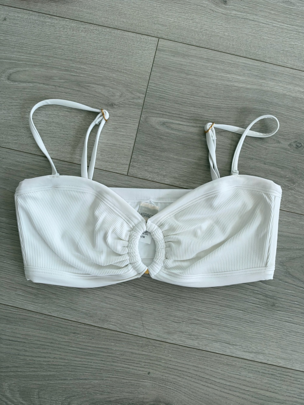 l*space White Ribbed Bikini Bottoms with Gold Ring Accents